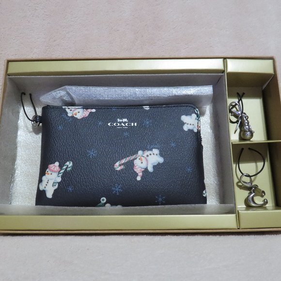 Coach Boxed Snowman Corner Zip Wristlet (Midnight) - Picture 1 of 4